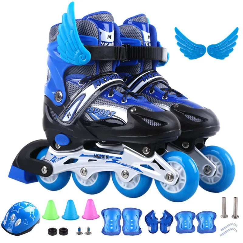 Children Boys Girls Practice Sport Adjustable Kids Roller Skates with Single Flash Light Wheels, Outdoor Inline Skates