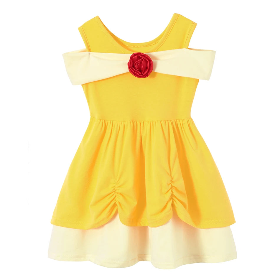 Children's Casual Dress for Girls Mermaid Rapunzel Dress One-Shoulder Sling Short Sleeve Princess Costume Summer Casual Vest