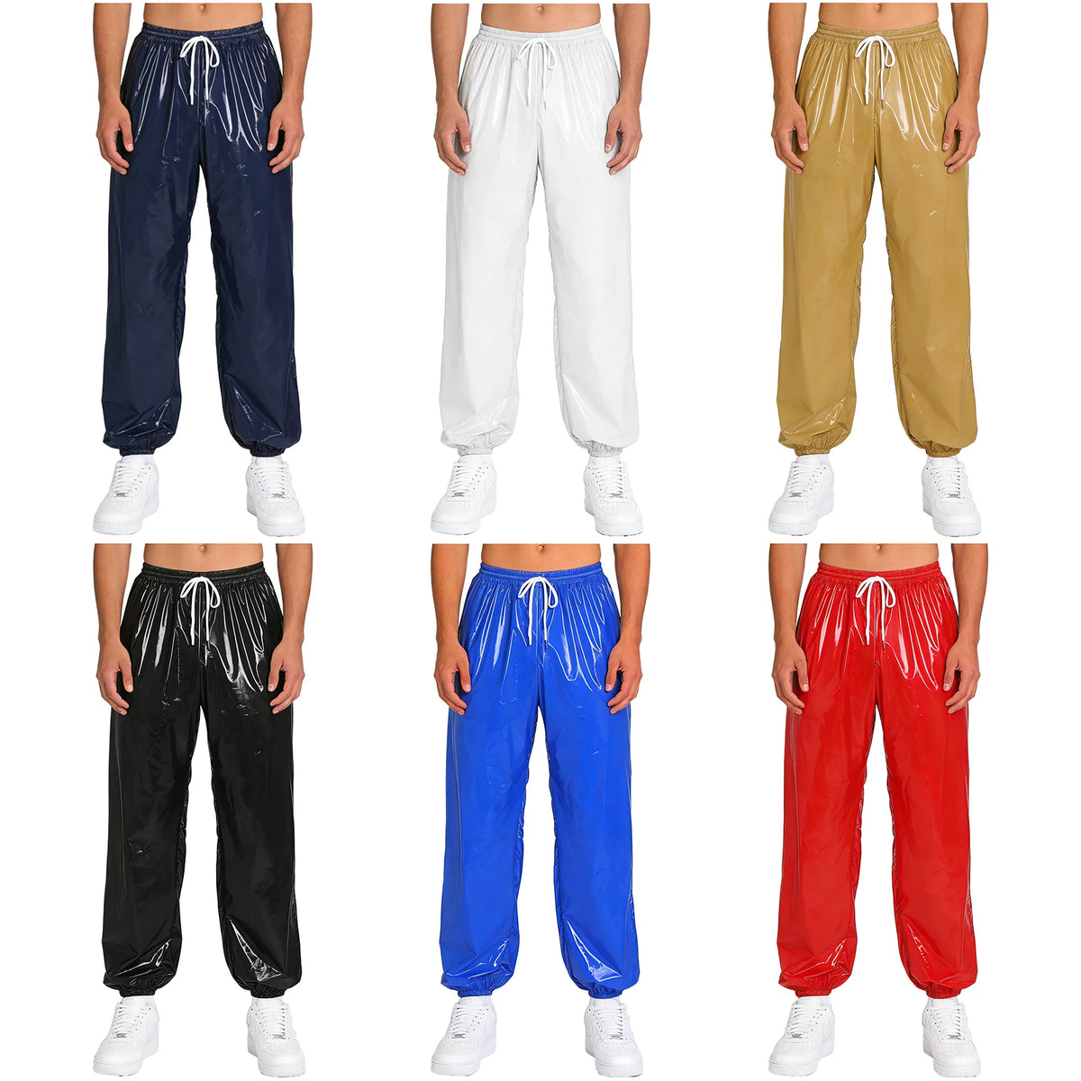 Mens Waterproof Jogging Pants Drawstring Elastic Waistband Side Pockets Track Pants Trousers for Club Party Workout Cycling