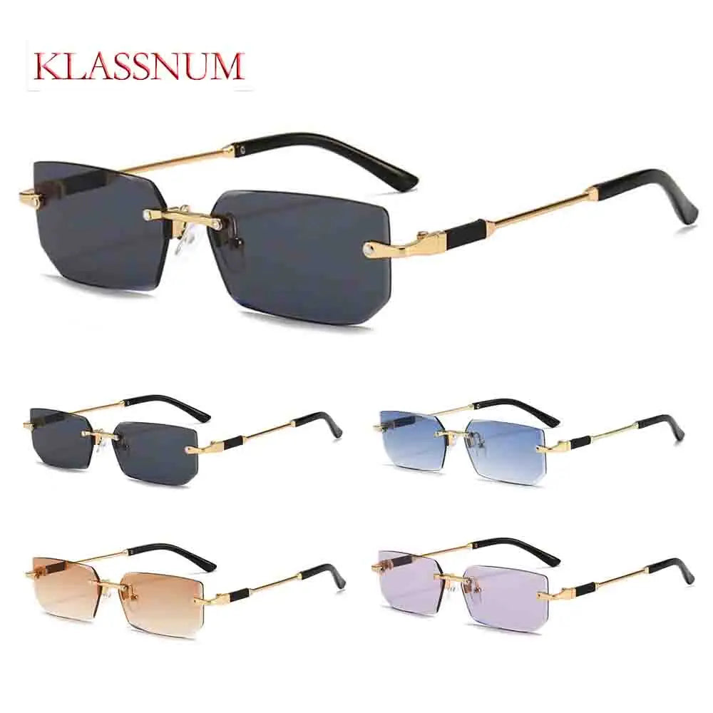 Trendy Rimless Sunglasses for Men Women Luxury design Rectangle Frame Sun Glasses Retro Shades Summer Traveling Eyewear UV400
