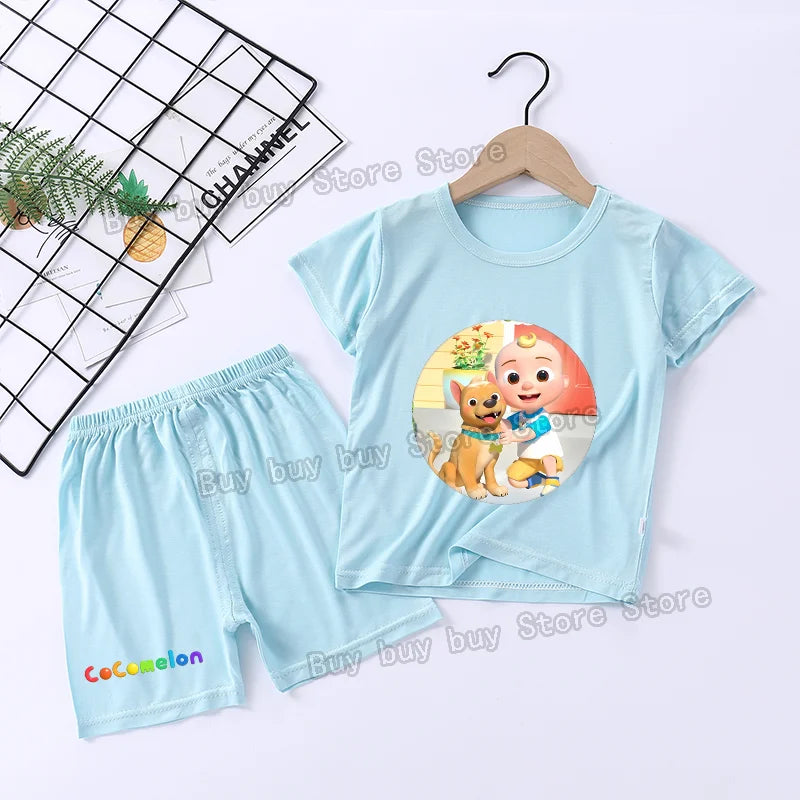 Cocomelons Pajamas Suit Kids Boys Girls Nighty Wears Cool Summer Loungewear Short Sleeve T-shirt Shorts 2pcs Soft Birthday Gift