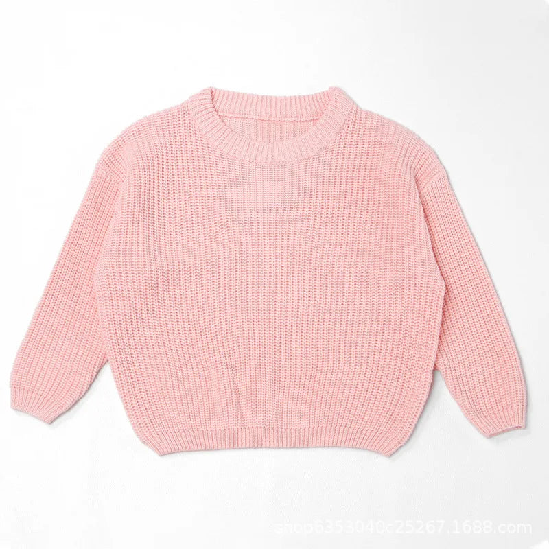 Personalized Baby Cotton Sweater Custom Name Hand Embroidery Knitted Pullover for Boys Girls Autumn Winter Kids Knitwear 0-7T