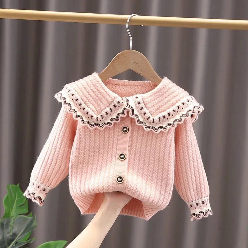 Girls' Sweater Knitted Cardigan 2025 Autumn/Winter New Children's Wear Children's Sweater Children's Doll Neck Coat