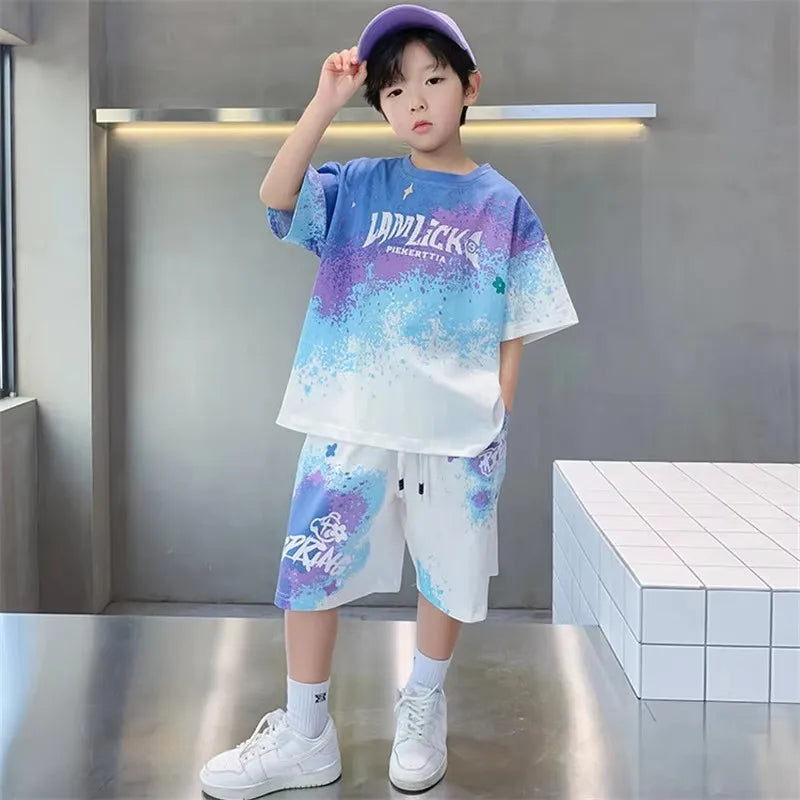 Boys Sports Suit Summer Basketball Sets New Children's Fashion Outfit Kids Short-Sleeved Top Shorts 2 Piece 2-14 Years Old