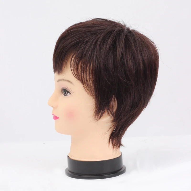 Human Hair Short Straight Wig For Middle Aged And Elderly Asian Women Lady Realistic Natural Wig Quickly Increase Hair Volume