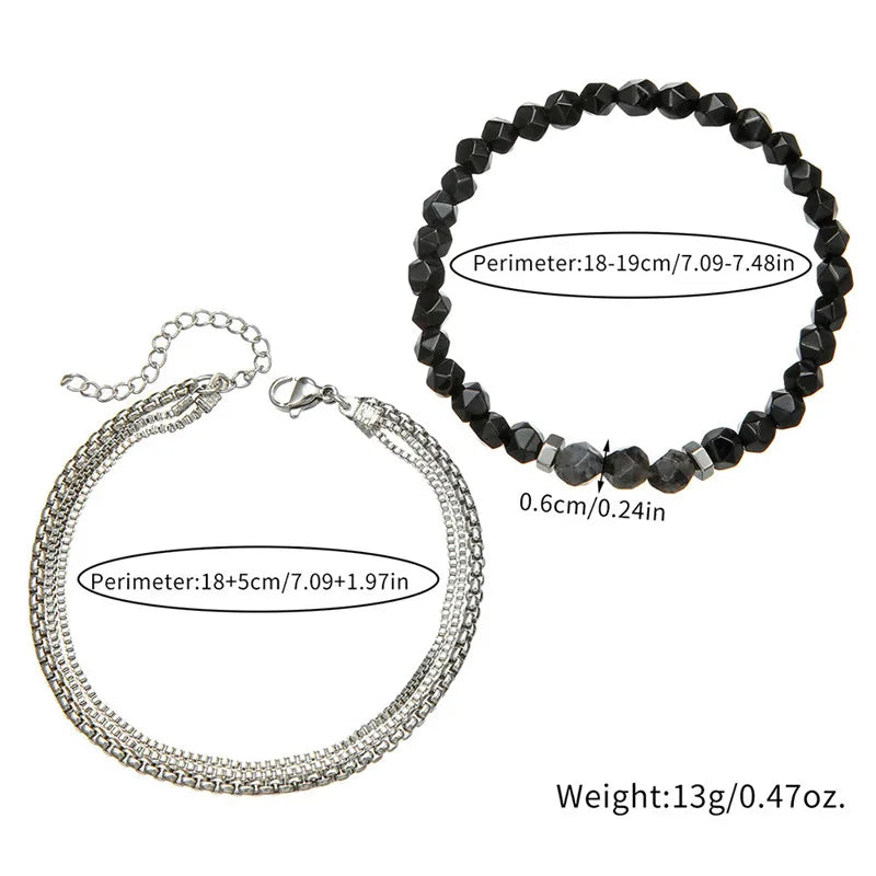 2pcs/Set Fashion Beaded Bracelets for Men And Women with Stone Charm Jewelry Set Best Gift Ideas