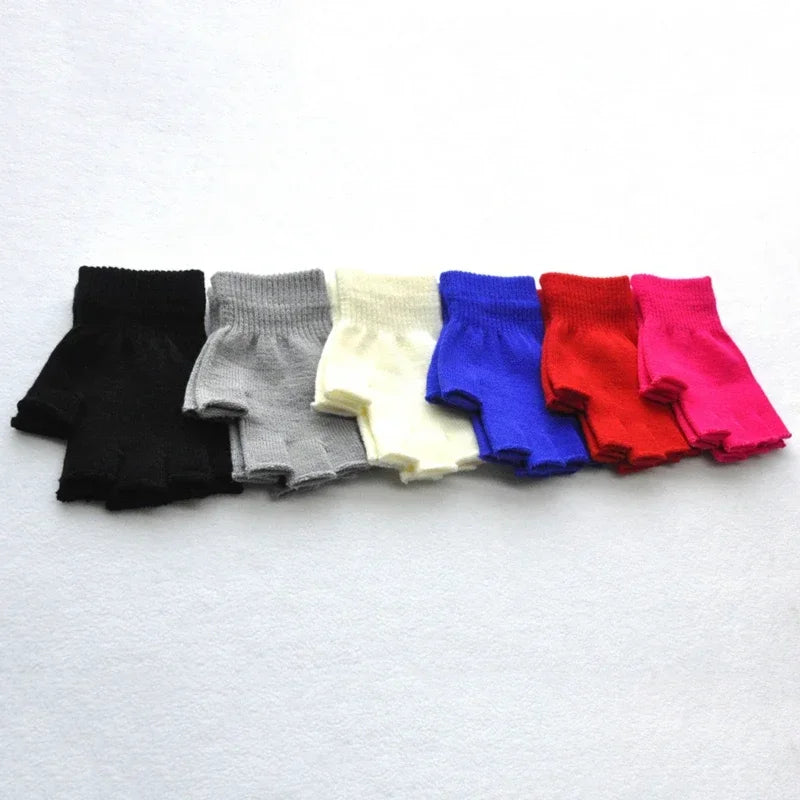 New Hot Children Magic Knitted Gloves Kids Stretch Half Finger Glove Winter Warm Mittens Solid Fingerless Girls Soft Wrist