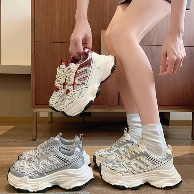 Women Sneakers Autumn Fashion Breathable Casual Shoes Women Mesh Lace Up Comfort Platform Vulcanize Shoes Zapatillas De Mujer