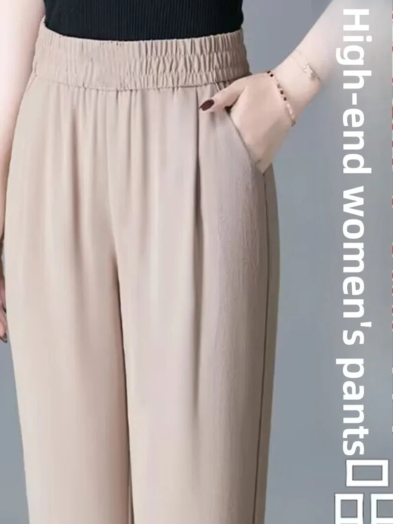 Ice Silk Cotton Linen Harem Pants Women's Summer Thin High Waist ular Carrot Casual Dad Pants 2025  Color Women's Pants