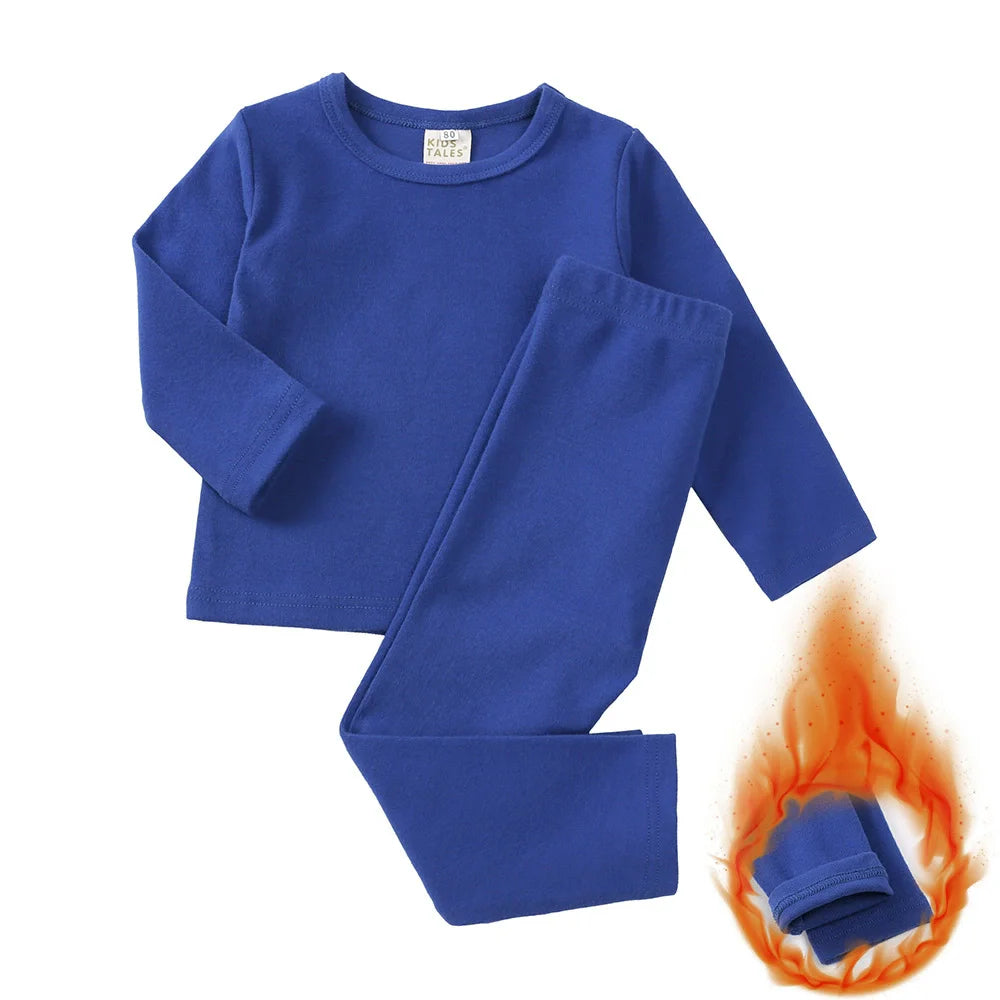 Fashion Solid Toddler Girl Pajamas Set Cotton Long Sleeve Warm Pajamas Pants 2 PCS Winter Pajamas for Kids 1-9 Years