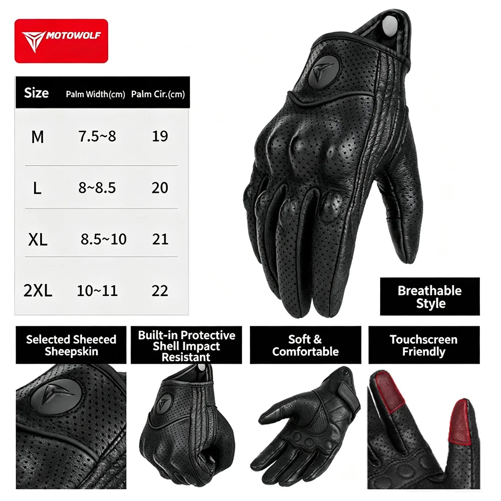 Motorcycle Gloves Men Women Moto Leather Carbon Cycling Mtb Accessories Glove Motorbike Motorcross ATV Motor gear cross guantes