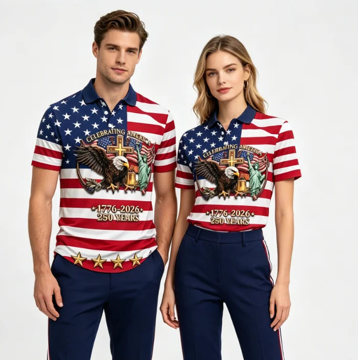 Couple Matching Usa 250 Patriotic Polo Shirt Men Women American Flag Statue Of Liberty Print Casual Breathable Sportswear Polo