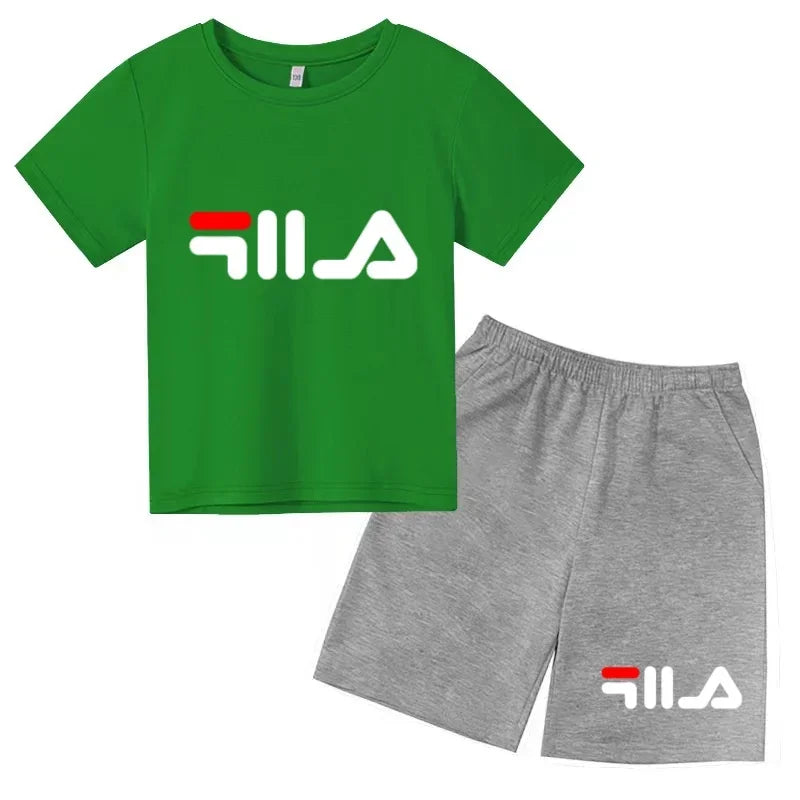 Summer Kids Letter Print 2PCS Outfits Casual Short Sleeve T-Shirt & Shorts Set Sports Tracksuit for Boys Girls 3-12Y