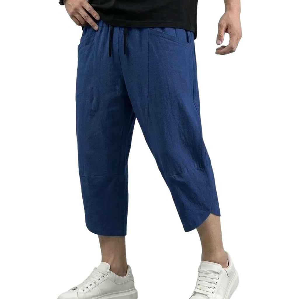 Mens Summer Linen Trousers Solid Color Casual Bottoms Breathable Loose Fit Pants and Lightweight Cotton Outdoor Hiking Trousers