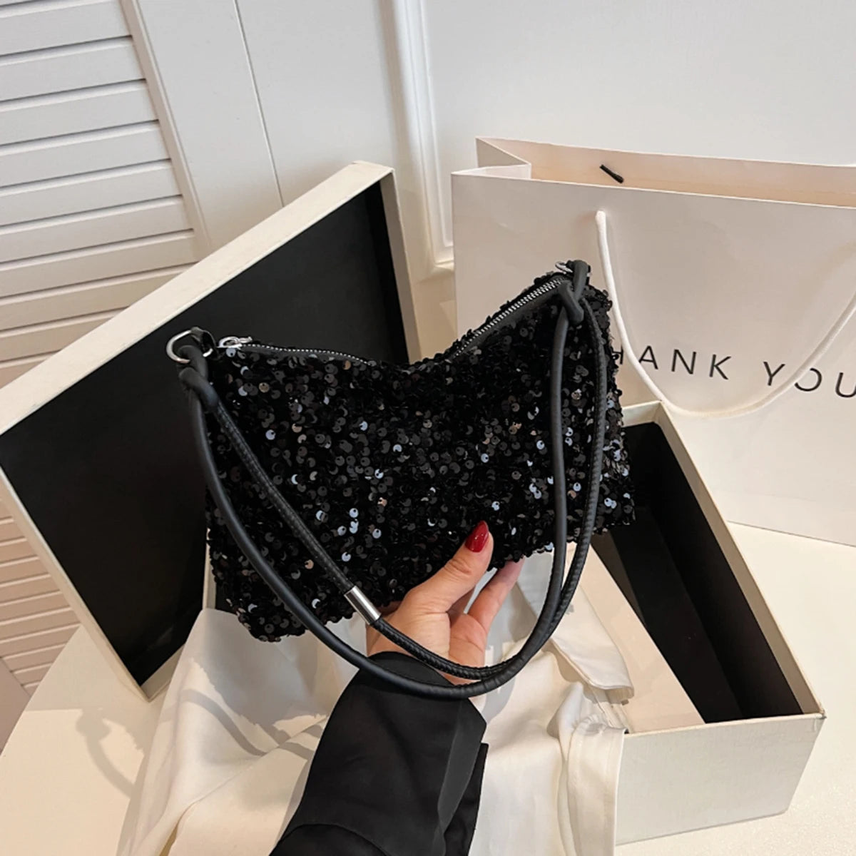 Black Spice Glitter Underarm Bag Casual Chic Design Crossbody Shoulder Bag One Outfit