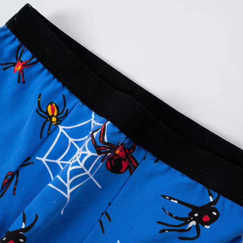 4-Piece Milk Silk Children Underwear Cool Spider Print Boys Trunks Elastic Waist Boys Boxer Shorts Comfortable Kids Boxer Briefs