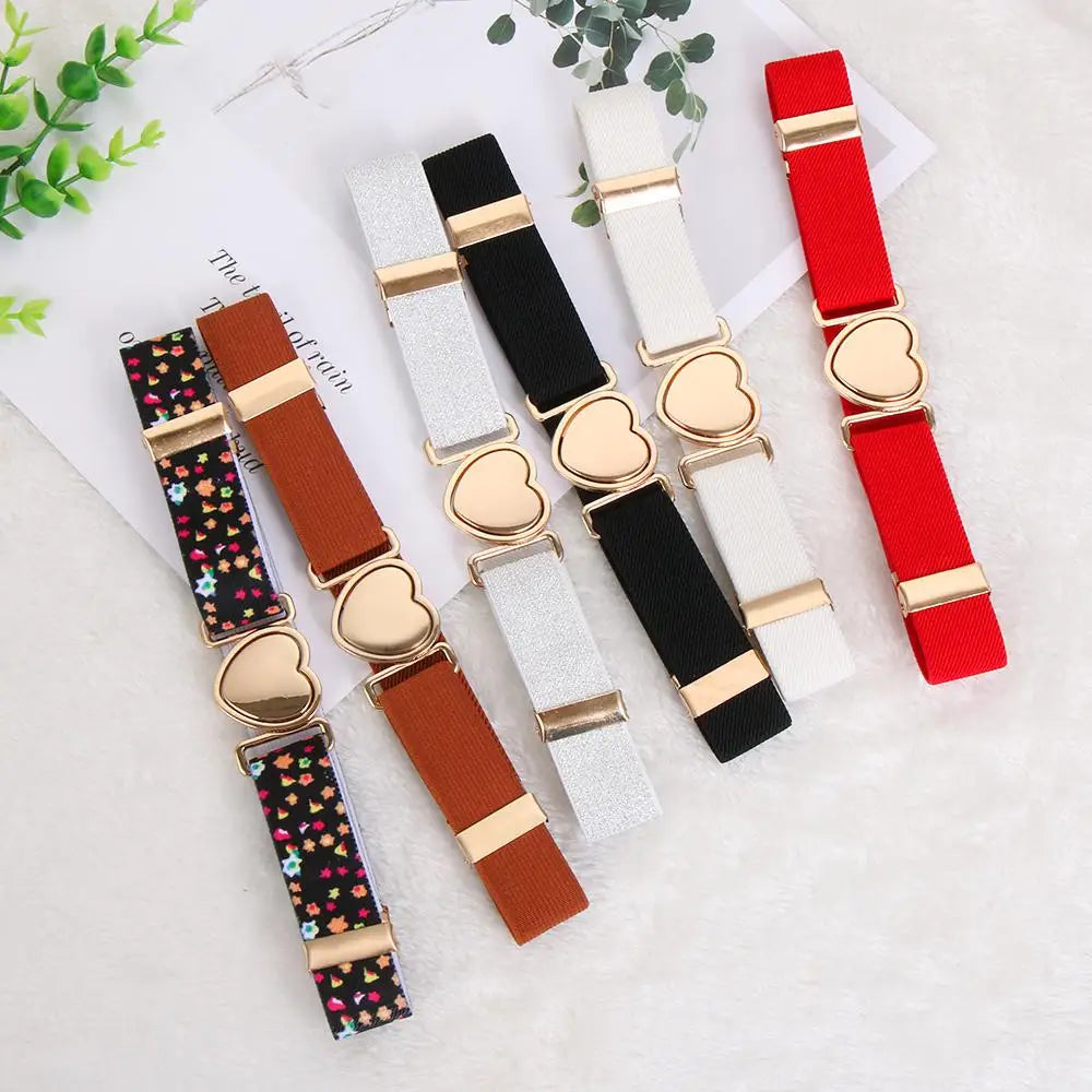 Adjustable Kids Elastic Belts Heart Belt Girl Dresses Stretch Waist Belt Multicolor Uniform Belt Clothing Decoration Accessorie