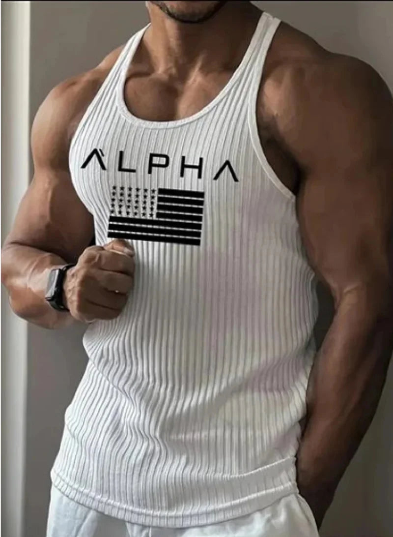 New Fitness Sports Tank Top Men's Sleeveless Summer Knitted Vertical Striped Casual Slimming Men's Sports Tank Top