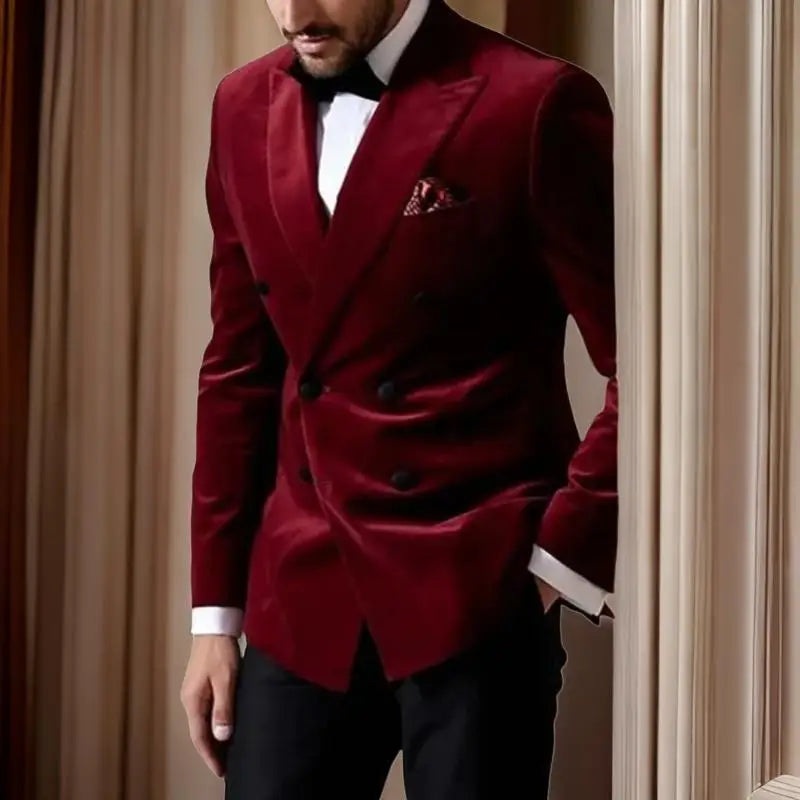 Velvet Double Breasted Blazer 1 Piece Slim Fit Smoking Suit Jacket for Men Fashion Party Groom 2025 Wedding Slim Fit Outfits