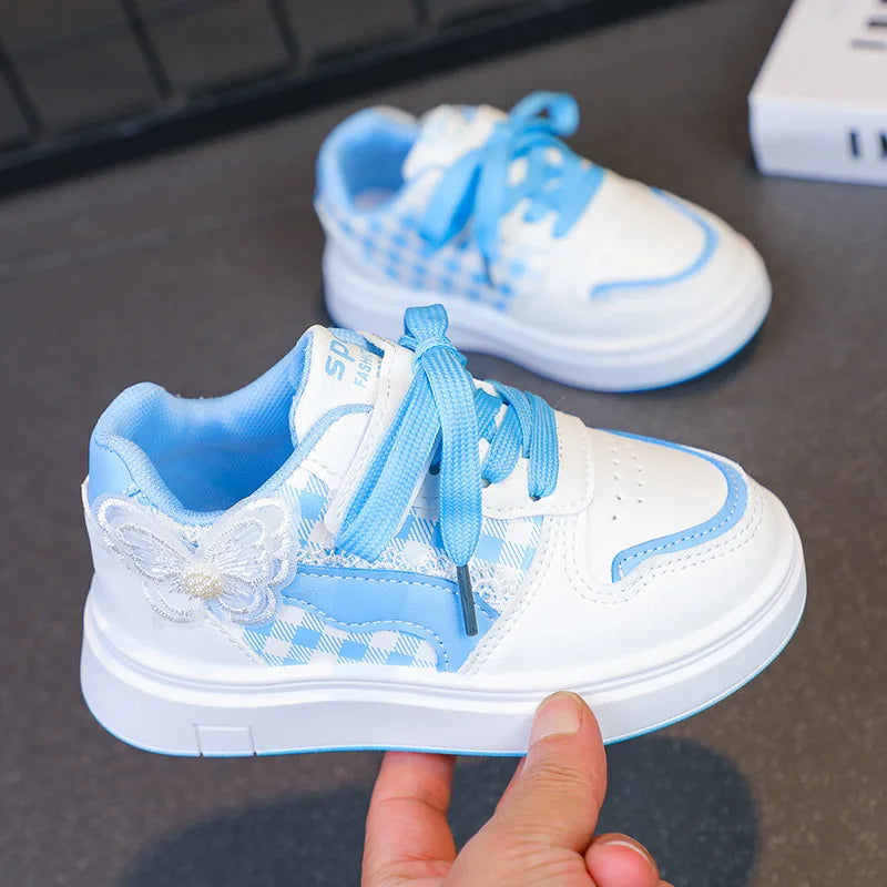 Girls Sneakers White Lace Decoration Butterfly Children's Sports Shoes Breathable Casual Non-slip Outdoors Kids Board Shoes