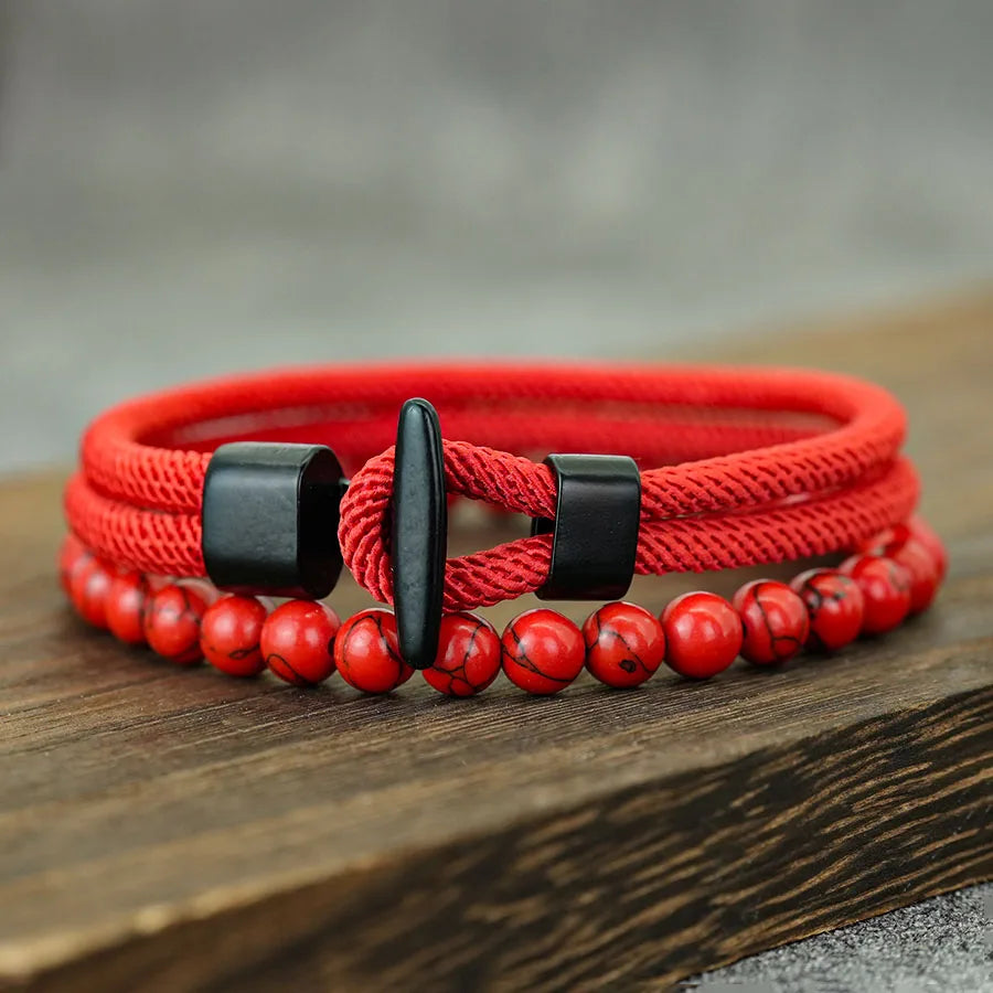 Classic 2Pcs Rope and Beaded Bracelet for Men Handmade Easy Hook Rope Natural Malachite Casual Nautical Jewelry Set Pulseria