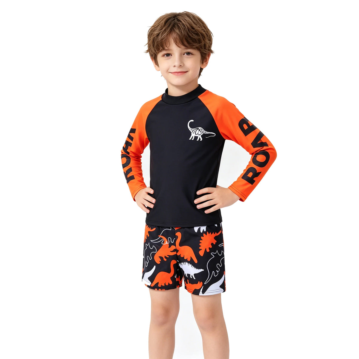 Boys Swimsuits Two Pieces Toddler 3 4 5 6 7 8 9 10 11 Years Long Sleeve Kids Swimwear Set Tops+Shorts Swim Outfits Bathing Suit