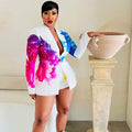 Floral Print 2 Piece Sets Women Outfit Y2K Clothes Elegant Blazer Coat and Short Suits Club Party Matching Sets Conjuntos Curtos