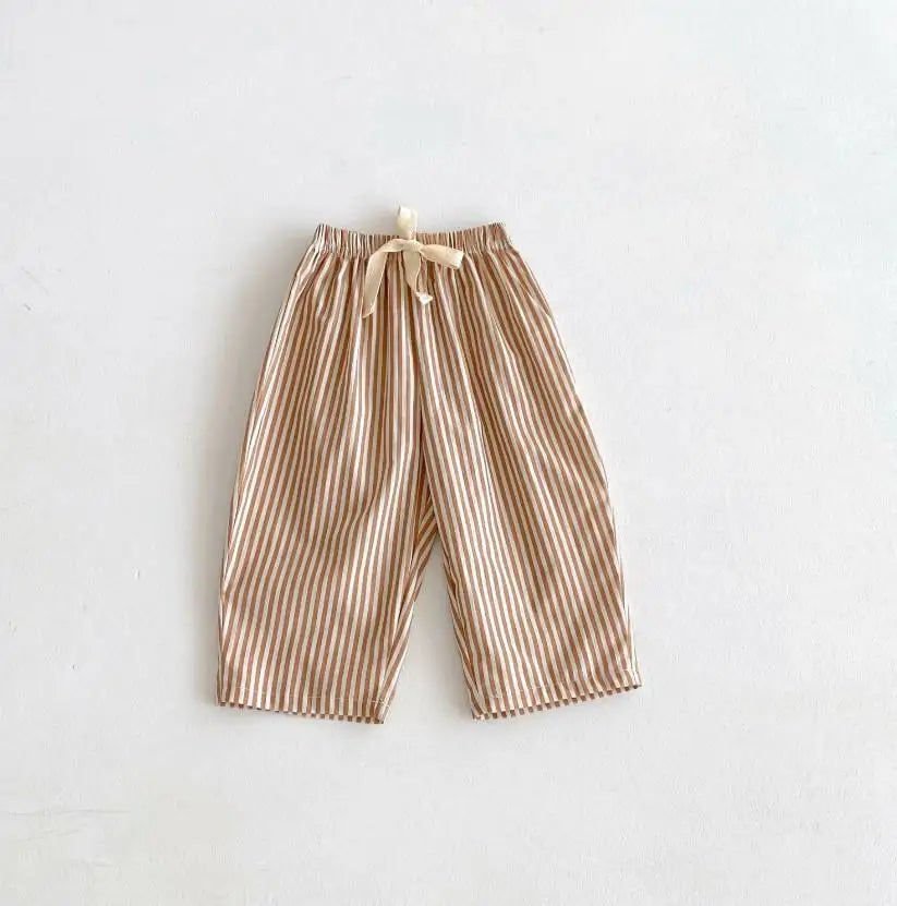 Kids Versatile Casual Pants With Striped Patterns Elastic Waist Trousers Match Summer Outfits Baby Kid Popular Bottoms Trousers