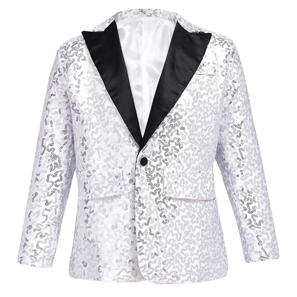 Kids Boys Shiny Sequins Lapel Jacket Coat Blazer Tuxedo Costume Modern Jazz Latin Dance Costume Party Performance Tuxedo Suit