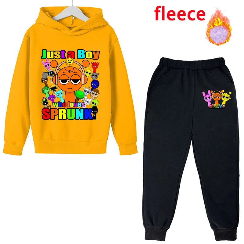 Sprunki Kids Anime Cute Hoodies Pants Set Children Autumn Winter Clothing Boy Girl Cartoon Hooded Top Fashion Trousers Gift 2025