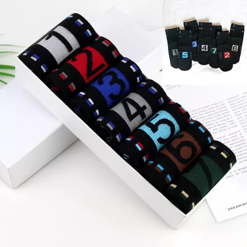 7 Pairs Fashion Mens Socks Combed Cotton Solid Color Business Socks For Man British Style Multi-colored Week Socks For Men Dress