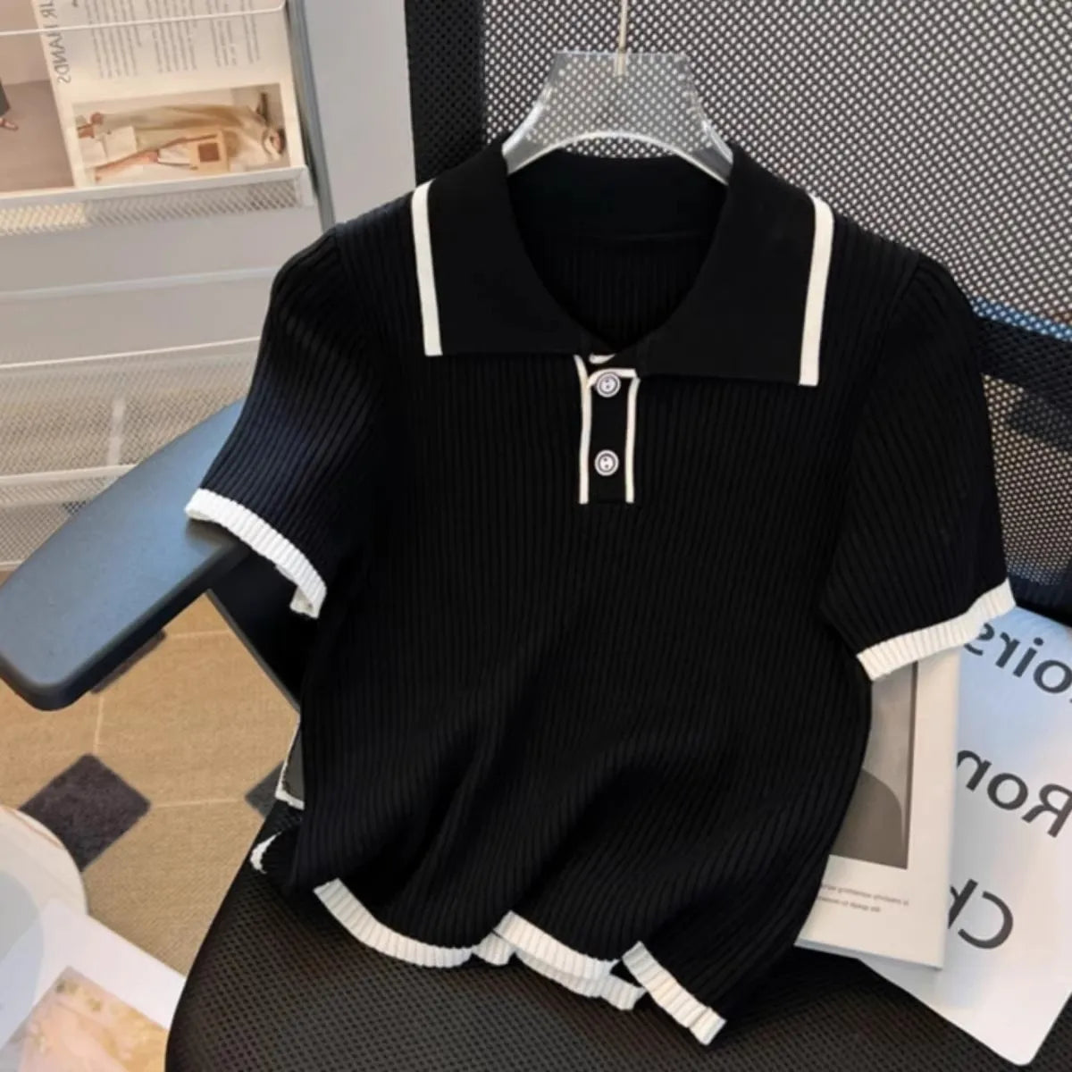 Ice Silk Polo Shirt Summer Women's Knitted Short Sleeve Polo Casual Versatile Women Sweater Tops 2025 Korean Clothing