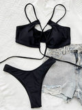 Bikini  Sexy Swimwear Swimsuit Women Black Hollow Cross Straps Bikinis Set Bathing Suit Beach Bikini Female Banadores Mujer