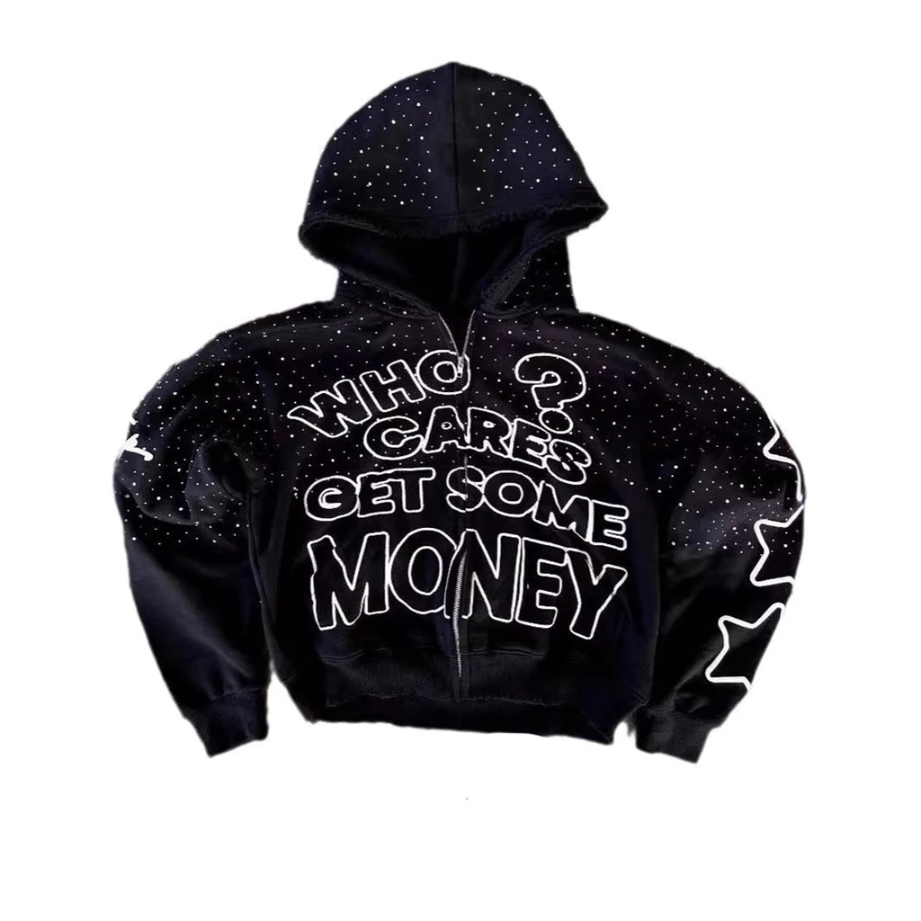 Y2K Trendy American Letter Pattern Loose Casual Hooded Zipper Retro Hoodie Fashionable Jacket
