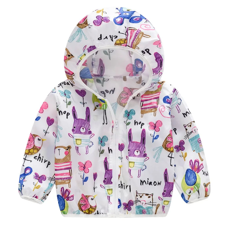 Summer Sun Protective Baby Jackets Thin Hooded Kids Coats Cartoon Children Outerwear Clothing for Girls Boys with Storage Bag