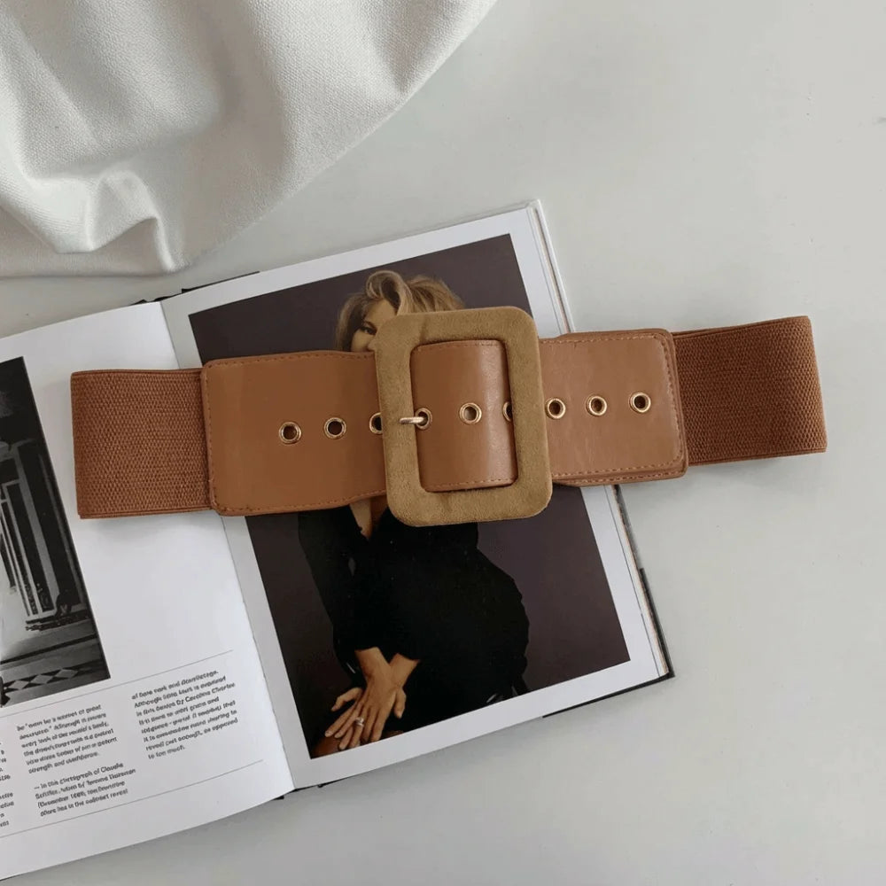 Women Belt Stretch Wide Waist Belts Metal Buckle Leather Strap Female Apparel Accessories Dress Waist Apparel & Accessories