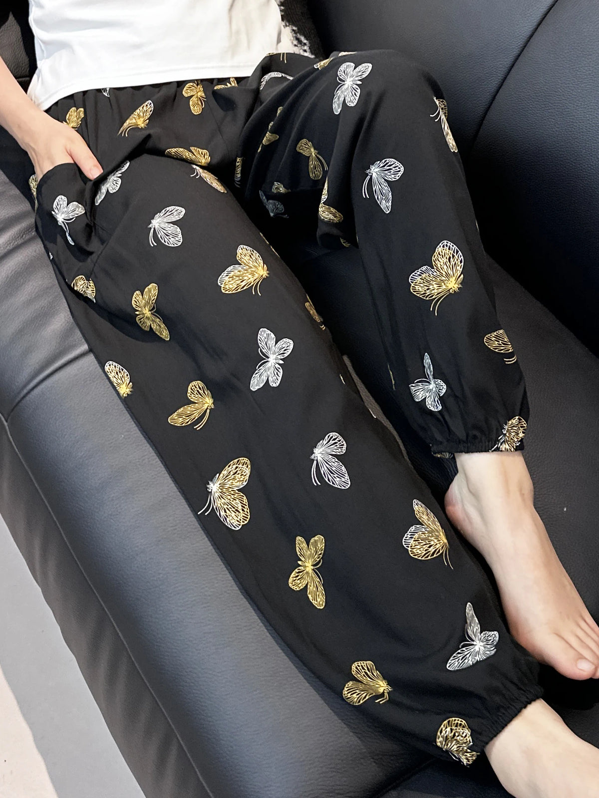 Cool Summer New Silk Cotton Spwear Loose Women's Wide Leg Pants Home Wear Floral Print Heat Resistant Comfortable Casual T...