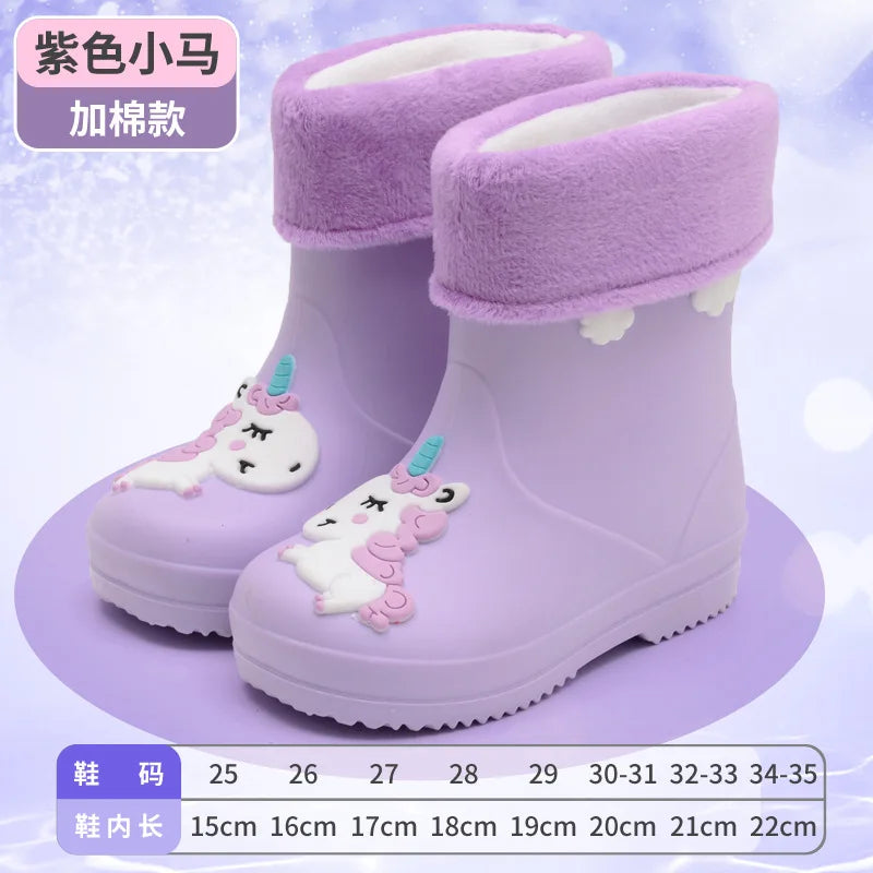 New Kids Rain Boots Boys Girls Rainbow Water Shoes Toddlers Garden Shoes Kids Cartoon Drawstring Non-Slip Rain Boots Comfortable