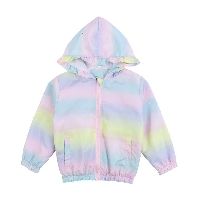 Rainbow Girls Jackets Hoodies Kids Coat 2024 New Korean Fashion Female Baby Jacket Cute Wings Top Spring Autumn Children Outwear