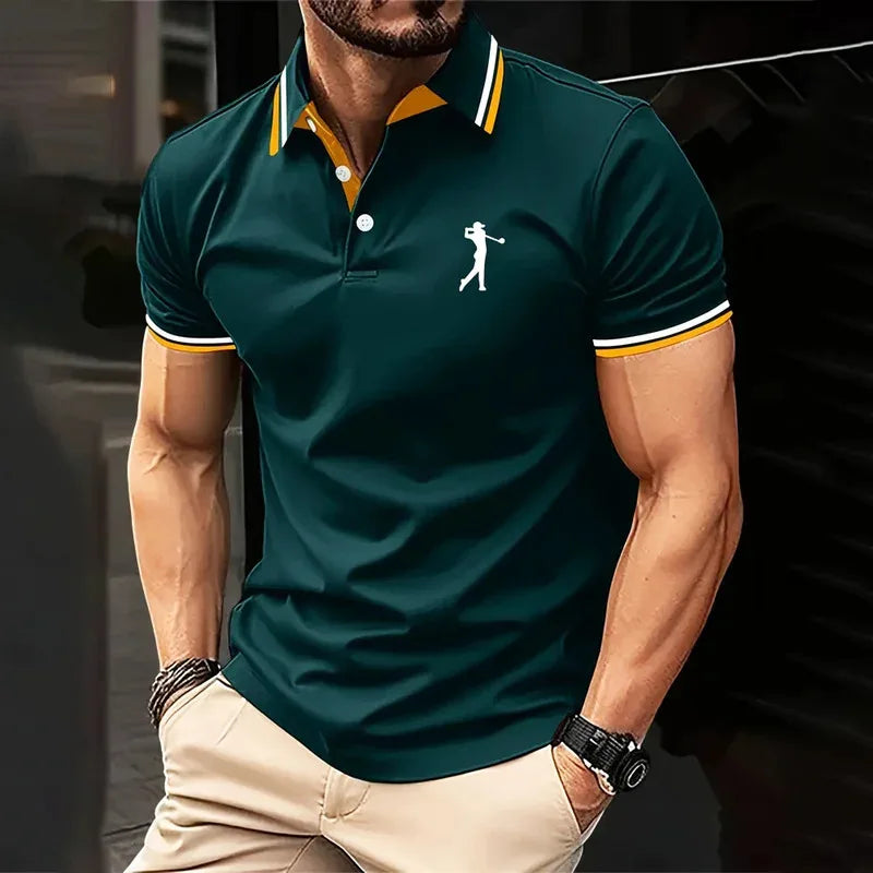 New men's polo shirt in solid color, classic men's polo shirt, short-sleeved, high-quality casual business polo shirt, social me