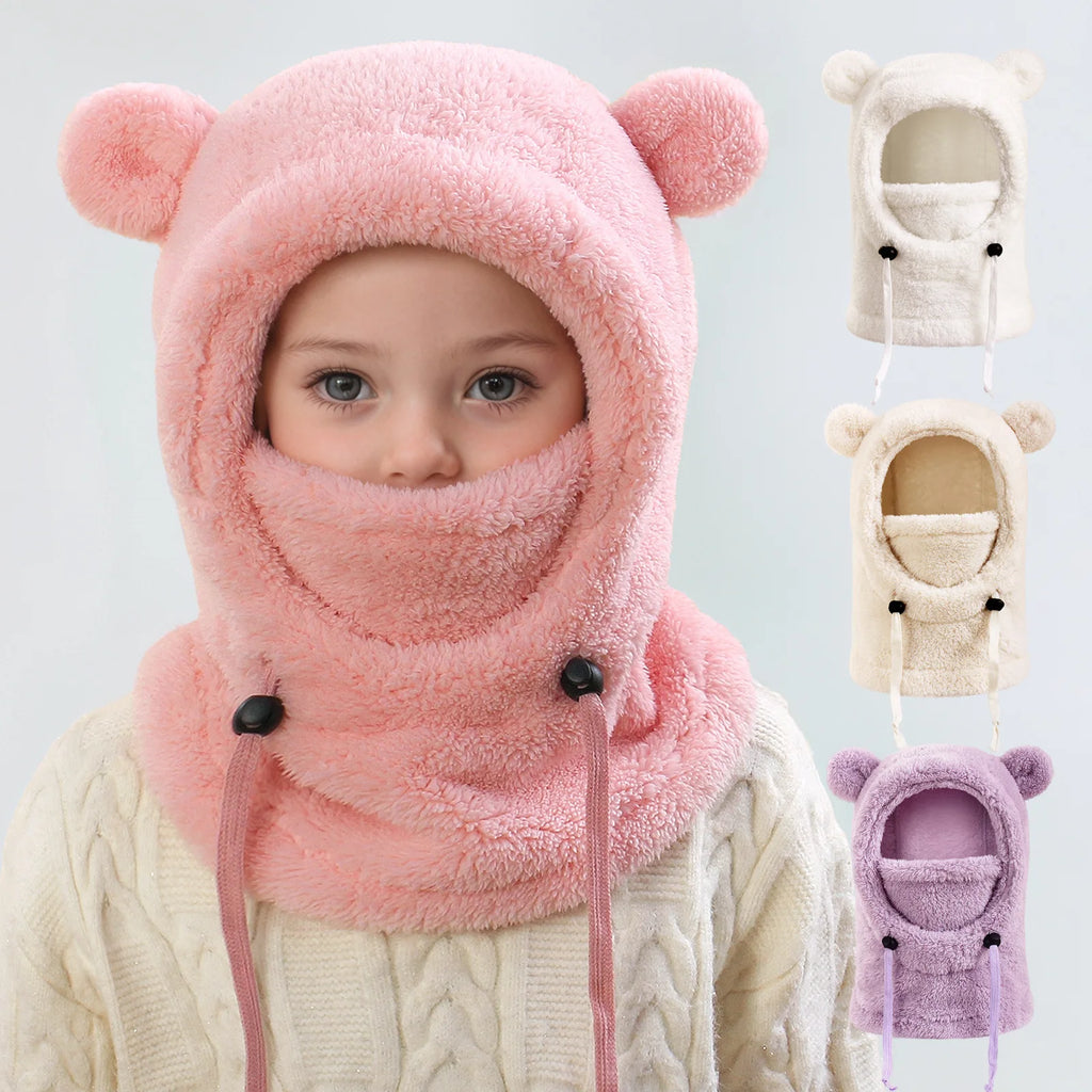 Children's Hats for 3-14 Years Old, Velvet Ear-Protecting Scarves for Boys in Autumn and Winter, One-Piece Hats