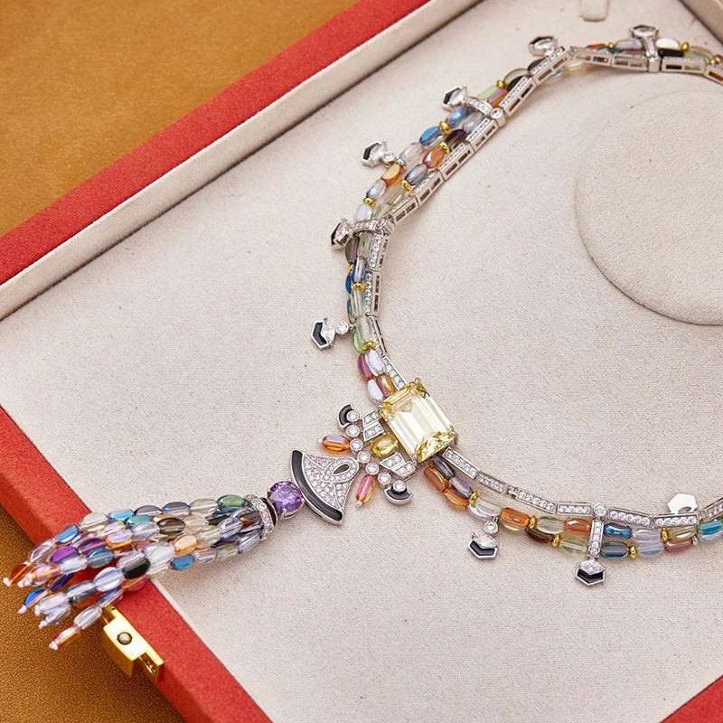 Pure 925 Sterling Silver Jewelry For Women Big Gemstone Wedding Jewelry Set High Quality Earrings Necklace Party Fine Jewelry