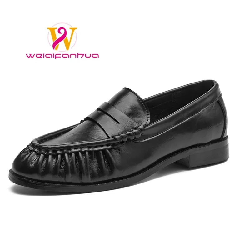 Lady Loafers. New 2026 Model Leather Women's Shoes - Suitable for Ladies to Wear. Handmade Vintage Ruffled Ladies' Sandals