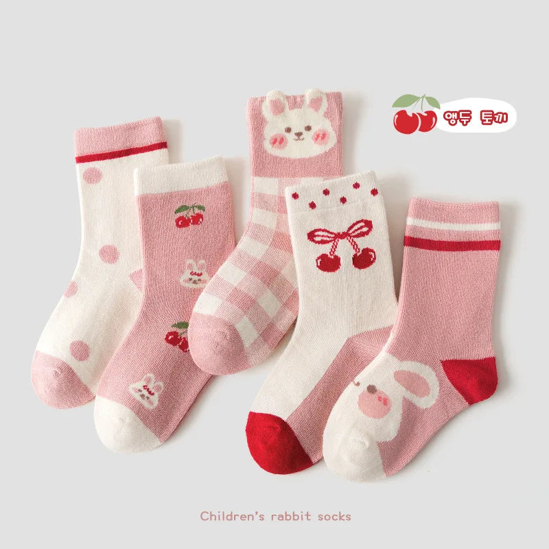 Children Socks Girls Socks Spring Autumn Lovely Bunny Cartoon Pattern Light Pink Socks Baby Cotton Socks for Kids 1-12Year-old