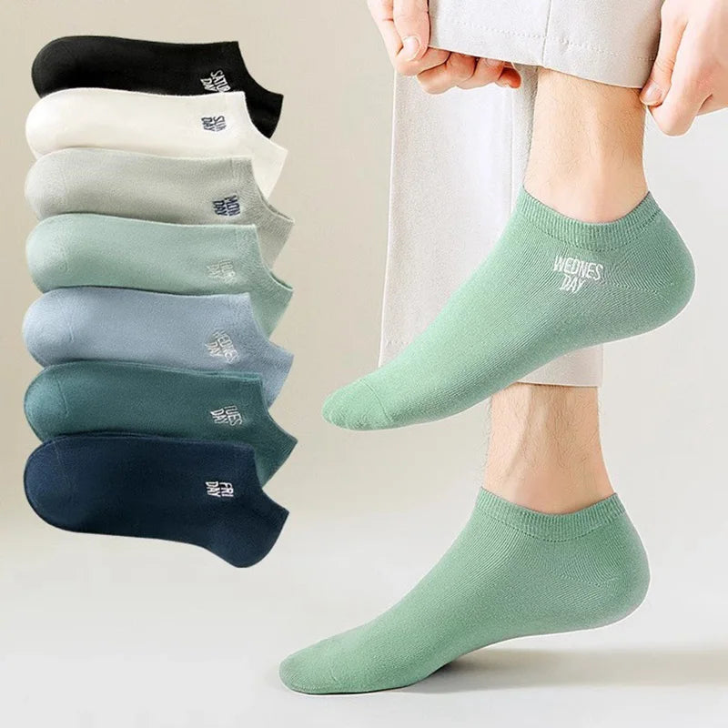 7 Pairs Fashion Mens Socks Combed Cotton Solid Color Business Socks For Man British Style Multi-colored Week Socks For Men Dress