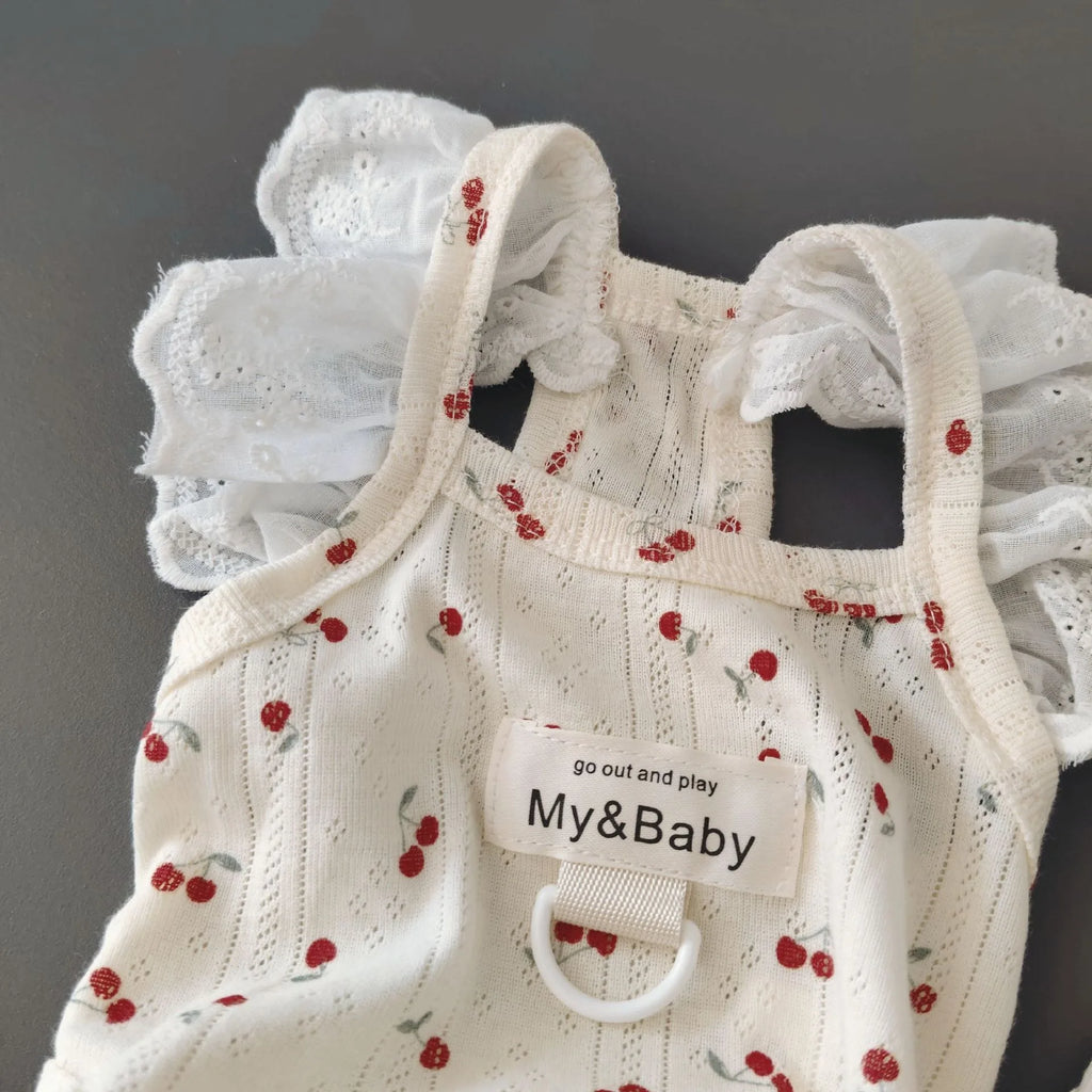 Pet Air Conditioning Clothes Dog Cat Summer Vest Floral Flying Sleeves Wrapped Belly Clothing Schnauzer Cherry T-shirt