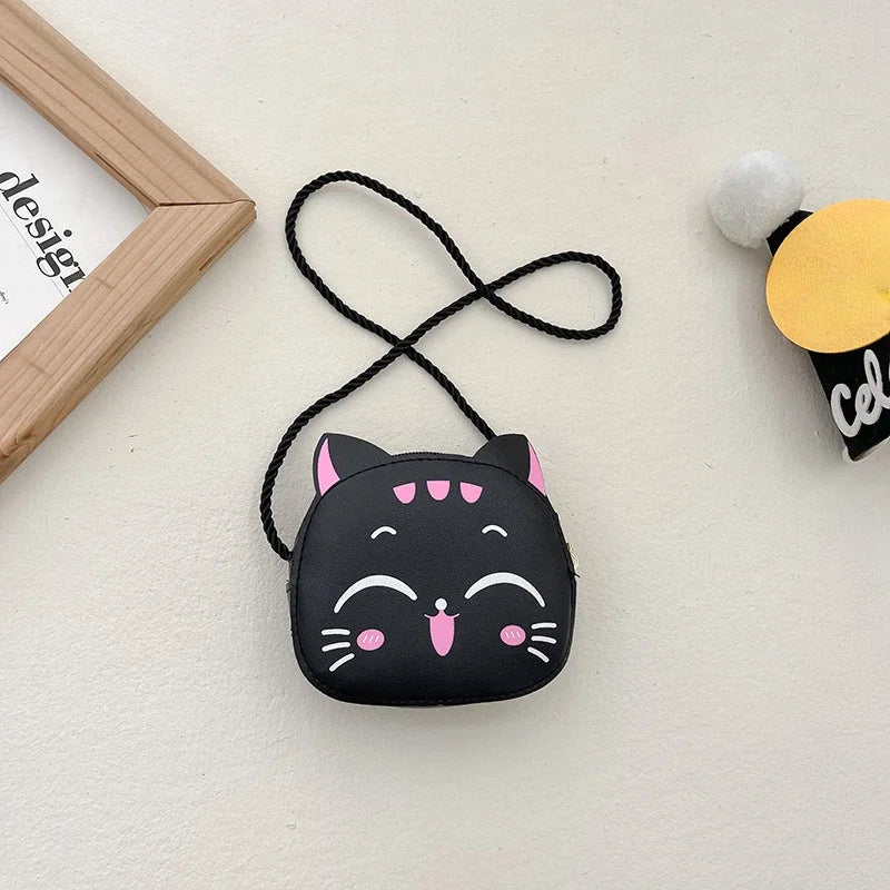 Baby Girls PU Leather Small Shoulder Crossbody Bags Cute Cat Kids Coin Purse Wallet Fashion Children's Mini Handbags