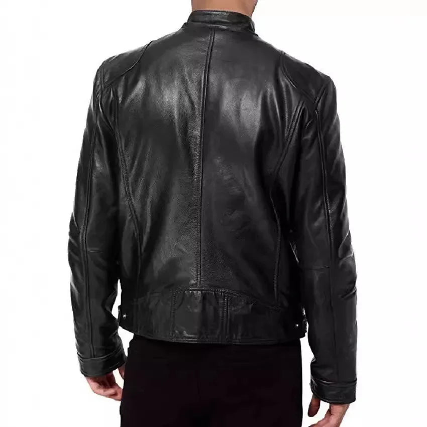 useful European and American Men's Clothing Men's Leather Jacket Male Teen Stand-up Collar Punk Men's Motorcycle Leather Jacket