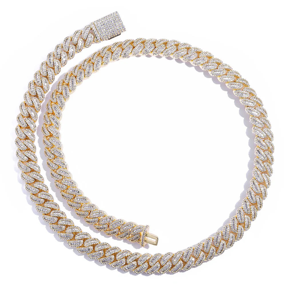 Hip hop Men's Necklace High end Diamond Cuban Chain Square Claw Set With Shiny Stone Brass Miami Women's Jewelry