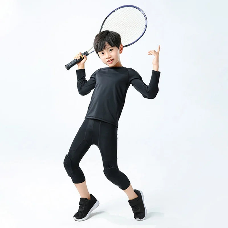 Kids Basketball Legging with Knee Pads Padded Sport Tights for Workout Training Running Capris Compression Pants